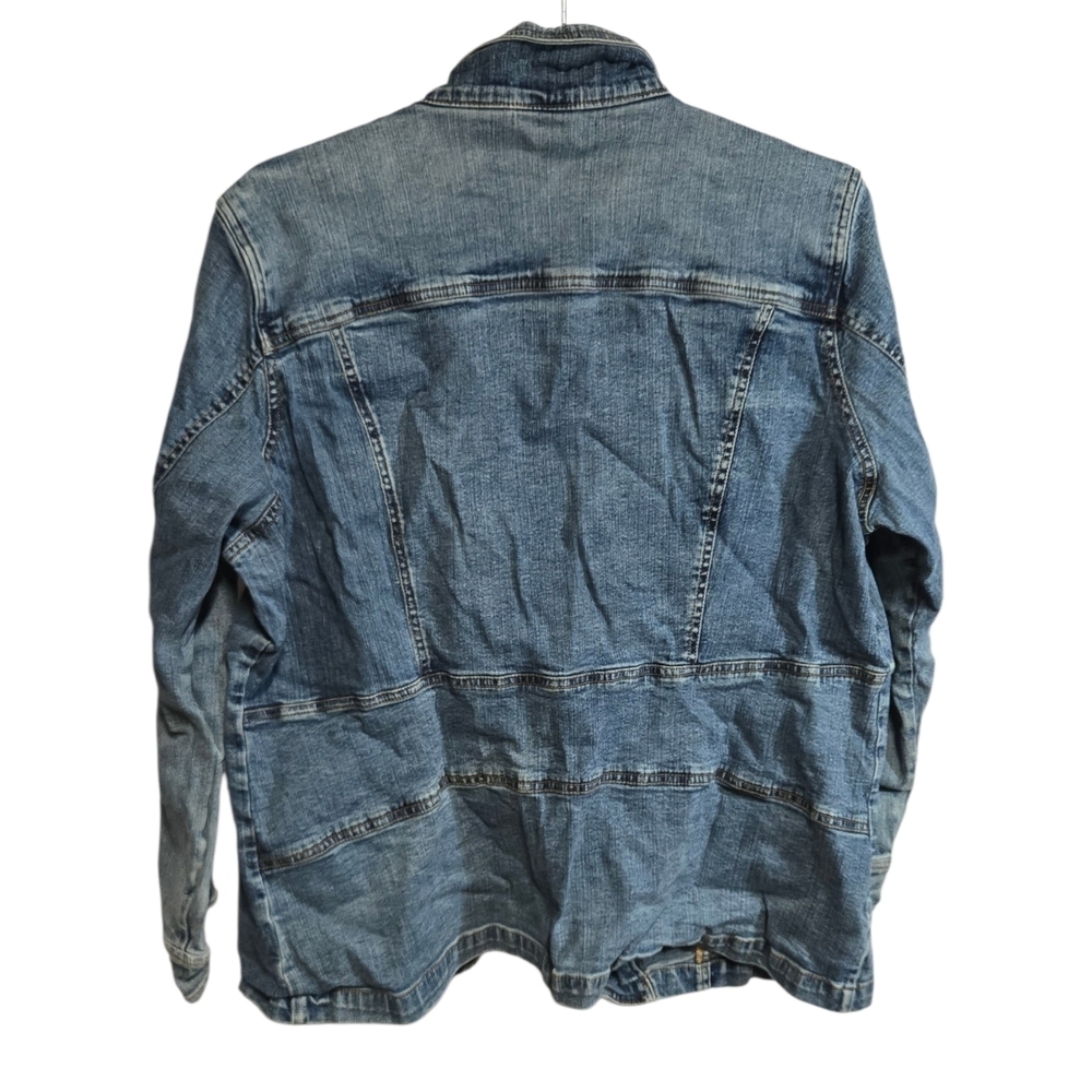 St. John’s Bay Classic Blue Stretch Denim Jacket | Distressed Faded Jean Jacket - Picture 6 of 6
